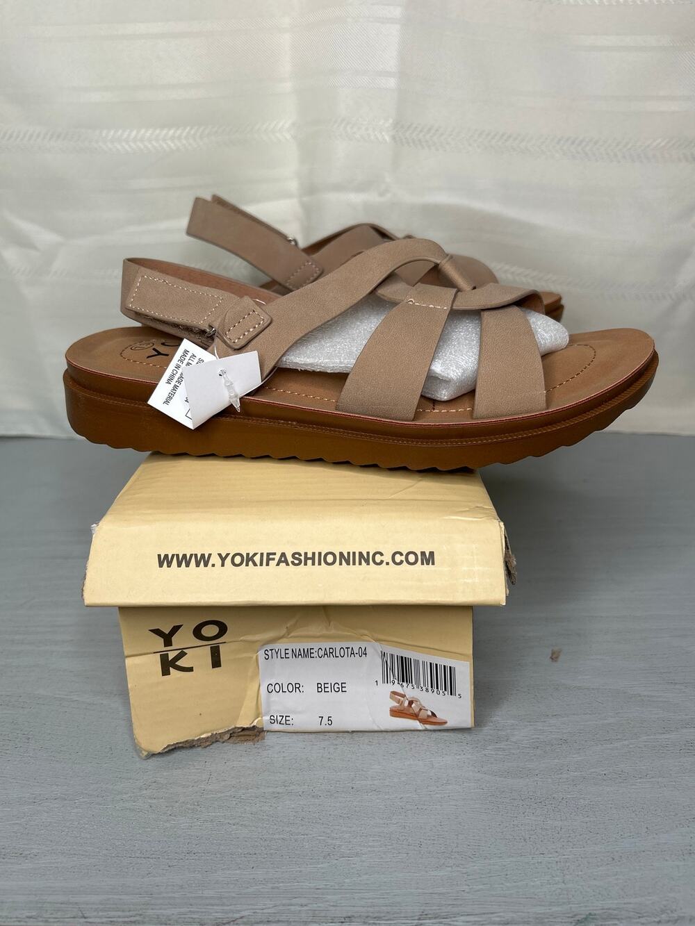 Yoki Carlota Women's Criss-Cross Slide Sandal Beige Size 7.5 Adjustable